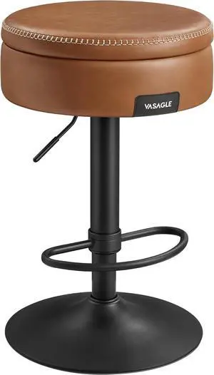 VASAGLE EKHO Collection - 360° Swivel Bar Stool, Height Adjustable Barstool with Storage, Synthetic Leather with Stitching, Mid-Century Modern, Kitchen Bar, Easy Assembly, Caramel Brown