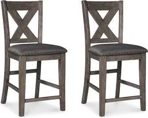 Signature Design by Ashley Caitbrook Rustic 24.63" Counter Height Upholstered Barstool, Set of 2, Gray