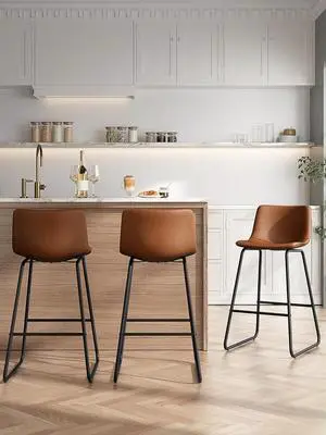 Bar Stools Set of 3, 26 Inches Counter Height Bar Stools with Back, Modern Faux Leather Barstools with Metal Legs and Footrest, Bar Chairs for Kitchens Island (Dark Brown)