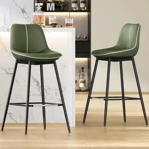 VASAGLE Bar Stools Set of 2, Bar Height Bar Stools with Back, Ergonomic Backrest, Synthetic Leather, Metal Legs, 28.7-Inch Tall Stools for Kitchen Island Home Bar, Forest Green ULBC888C01