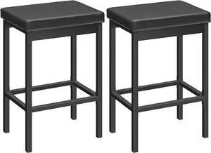 HOOBRO Bar Stools, Set of 2 Bar Chairs, 24.8-Inch Height Stools, Breakfast Bar Stools, Kitchen Bar Chairs, 2" Thick Upholstery, for Kitchen, Dining Room, Cafe, Bar Counter, Black BB21BY01