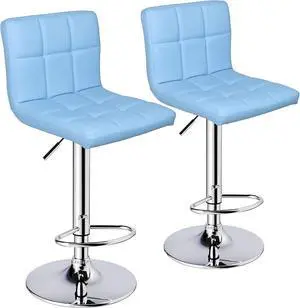 Leopard Bar Stools, Modern PU Leather Adjustable Swivel Bar Stool with Back, Set of 2 (Light Blue)
