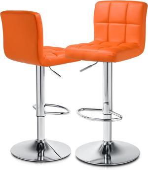 MoNiBloom Bar Stools Set of 2 Square Back PU Leather Counter Height Adjustable Swivel Barstools with Footrest for Home Kitchen Dining Room, Orange