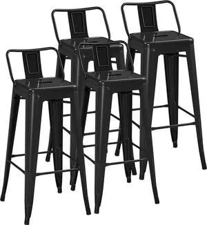 Yaheetech 30 inch Metal Bar Stools Set of 4, Counter Height Barstools Kitchen Chair Industrial Stools with Low Back for Indoor Outdoor Use, Matte Black