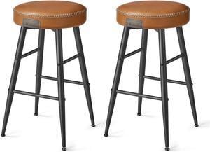 VASAGLE EKHO Collection - Bar Stools Set of 2, Counter Height Bar Stools, Kitchen Counter Stools, Mid-Century Modern Backless Counter Stools, 24.8-Inch Tall, Kitchen Island Home Bar, Caramel Brown