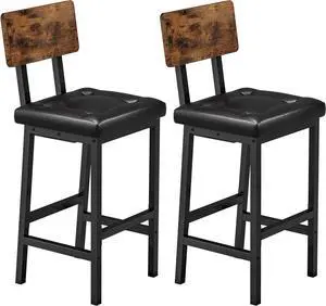 IRONCK Bar Stools Set of 2, 16.5in Square PU Upholstered Barstools with Back and Footrest, Thick Cushion Stools for Kitchen Island for Dining Room Kitchen Counter Bar, Rustic Brown and Black