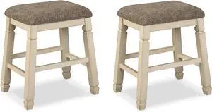Signature Design by Ashley Bolanburg Farmhouse 24" Counter Height Upholstered Barstool, 2 Count, Whitewash