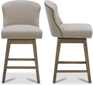 CHITA Counter Height Swivel Barstools, FSC Certified Upholstered Performance Fabric Bar Stools Set of 2, 26" Seat Height, Tan