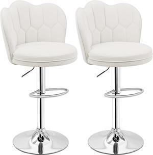 VECELO Bar Stools Set of 2, Adjustable Barstools with Back, Velvet Armless Counter Height Stool Kitchen Island Stool Swivel Bar Stools, White