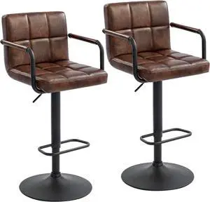 Furnimart 30" Faux Leather Upholstered Bar Stool, Adjustable Counter Stools Bar Chairs Modern Design Swivel Barstools Hydraulic Stools for Kitchen and Dining Room Set of 2 (Leather-Darkbrown)
