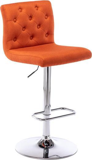 Brage Living Tufted Fabric Bar Stool, Adjustable Swivel Counter Height Barstool with Back, Upholstered Armless Airlift Bar Chair for Kitchen Dining Cafe, 1 pc (Orange)