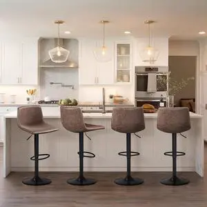 Yaheetech Bar Stools Set of 4, Armless Adjustable Swivel Barstools with Back and Footrest, PU Leather Counter Height Bar Chairs for Kitchen Island, Bar, Kitchen, Dining Room, Brown