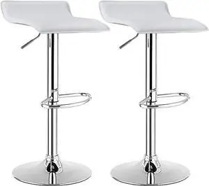 COSTWAY Bar Stools Set of 2, Modern Swivel Contemporary barstools with Adjustable Height, Footrests, Chrome Hydraulic PU Leather Backless Bar Chairs for Kitchen Island Cafe Pub, White