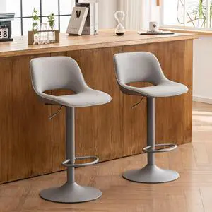 YOUNIKE Bar Stools Set of 2 All Grey Swivel Barstools, Adjustable Counter Height Bar Stools Faux Leather Upholstered Counter Stools with Hollow Back for Kitchen Island