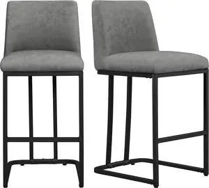 Yaheetech Counter Height Bar Stools 24'' Bar Stools Set of 2 Leather Bar Chairs Modern Upholstered Barstools with Back for Kitchen Counter Gray