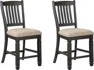 Signature Design by Ashley Tyler Creek Farmhouse 24.38" Counter Height Upholstered Barstool, Set of 2, Almost Black