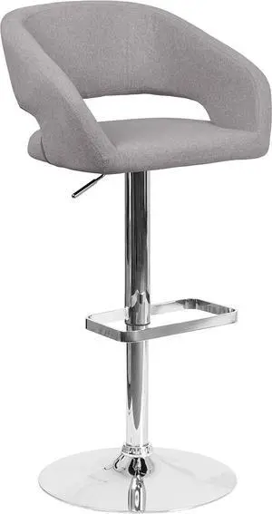 Flash Furniture Erik Contemporary Adjustable Height Barstool with Footrest and Rounded Mid-Back, Upholstered Bar or Counter Height Stool, Gray/Chrome