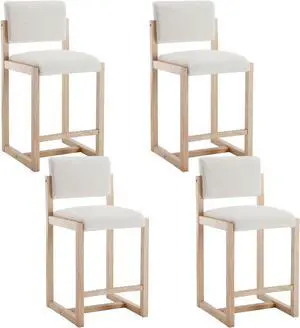 DUOMAY Modern Bar Stools Set of 4, 26" Counter Height Barstools, Sherpa Upholstered Kitchen Island Chair with Wood Legs for Home Bar Coffee Shop, White