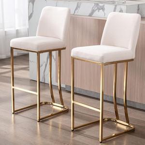 VESCASA Linen Bar Height Barstools with Back, Mid Century Modern Upholstered 30 Inches H Bar Stool Chairs with Gold Metal Frame for Kitchen Island, Bar, Pub, Set of 2, Cream
