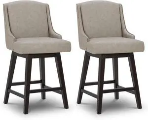 CHITA Counter Height Swivel Barstools, FSC Certified Upholstered Faux Leather Bar Stools Set of 2, 26" Seat Height, Stone Grey