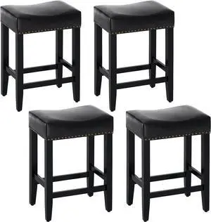 Furniliving Bar Stools Set of 4, 25.7 inch Counter Height Bar Stools,Upholstered Kitchen Barstools with Solid Wooden Legs, Saddle Stools for Kitchen Island, Bar, Cafe, Black