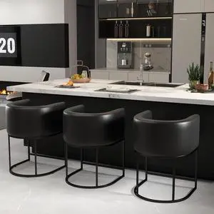 Black Modern Barrel Counter Height Clearance Bar Stools Set of 4, 24 Inch PU Leather Kitchen Barstools with Back for Island, with Black Metal Tubular Frame
