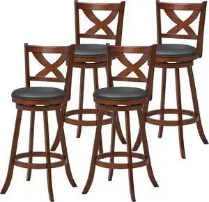 COSTWAY Bar Stools Set of 4, 30 Inch Classic Bar Height Chairs with X-Shaped Open Back, 4 PCS Swivel Barstool Set for Kitchen Island, Pub, Bistro, Café, Espresso (4, 30 Inch)
