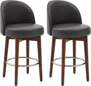 CHITA Counter Height Bar Stools Set of 2,Swivel Barstools for Kitchen Island,26.4" H Seat Height,Faux Leather,Retro Grey