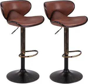 COSTWAY Set of 2 Barstools, Swivel Bar Stool with Backrest, Footrest and Height Adjustable, Counter Barstool for Bar, Kitchen, Dining Room, Living Room and Bistro Pub (Dark Brown, Set of 2)