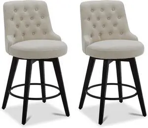 Watson & Whitely Modern Swivel Bar Stools, Performance Fabric Upholstered Counter Height Bar Stools with Back, Solid Wood Legs, 26" H Seat, Set of 2, Linen