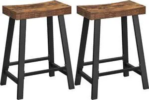 VASAGLE Bar Stools, Set of 2 Bar Chairs, Kitchen Breakfast Bar Stools with Footrest, 23.6 Inches High, Industrial in Living Room, Party Room, Rustic Brown and Black ULBC074B01