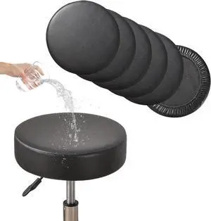 FUANGUI Bar Stool Covers Round Set of 6, Waterproof PU Bar Stool Seat Covers with Elastic Bands,Bar Stool Chair Covers Washable Stool Cushion Slipcover for 12-15 Inch - Black