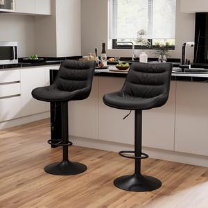 Kidol & Shellder Bar Stools Set of 2 Swivel Adjustable Barstools for Kitchen Island Counter Height Bar Stool Upholstered Bar Chairs Modern Counter Stools PU Leather Bar Height Stools with Back(Black)