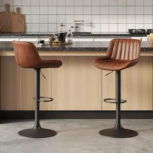 Volans Bar Stools Set of 2, Mid Century Modern Faux Leather Swivel Barstools Adjustable Height, Counter Height Pub Bar Chair with Back, Black Powder Coated Base, Cognac Volans Bar Stools Set of 2, Mid Century Modern Faux Leather Swivel Barstools Adjustable Height, Counter Height Pub Bar Chair with Back, Black Powder Coated Base, Cognac