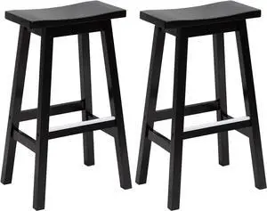 PayLessHere Bar Stools Set of 2 for Kitchen Counter Solid Wooden Saddle Stools 30-Inch Height Home Furniture Barstool, Black