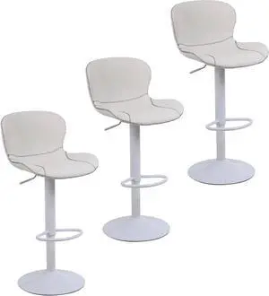 Bar Stools Set of 3, PU Leather Counter Height Barstools with Back, Height Adjustable Swivel Bar Chairs, Modern Armless Kitchen Island Stool, White