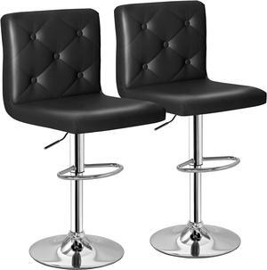 VECELO Bar Stools Set of 2, Modern PU Leather Adjustable Bar Stools with Back, 360° Swivel Bar Height Stools for Kitchen Counter Island, X-Large Size, 17.3" D x 16.5" W x 45" H, Black