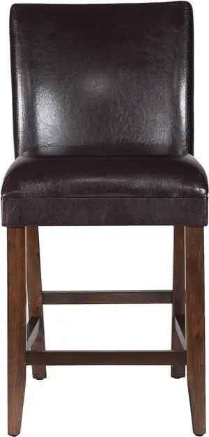 Homepop Home Decor | Classic Counter Height Bar Stools | Faux Leather 24 Inch Bar Stools | Decorative Home Furniture (Brown Faux)