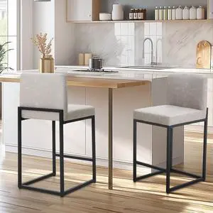 Light Grey Counter Height Bar Stools Set of 2 for Kitchen Counter 24 Inch Faux Leather Upholstered Barstools with Back Modern Farmhouse Bar Chairs Island Stools Support 330LBS, Light Grey