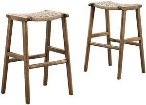 Modway Saoirse Woven Rope Wood Bar Stool - Set of 2 in Walnut Natural Modway Saoirse Woven Rope Wood Bar Stool - Set of 2 in Walnut Natural