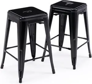 Vogue Furniture Direct 24" Bar Stools Black Backless Metal Barstools Indoor-Outdoor Counter Height Stools with Square Seat, Set of 2 - VF1571001