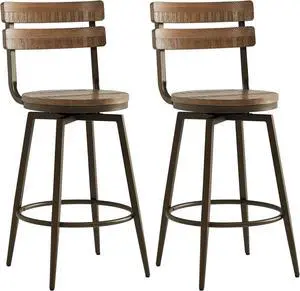 Watson & Whitely Swivel Bar Stools with Detachable Back, 26 Counter Height Bar Stools, Rustic Farmhouse Wood Barstools Set of 2 for Kitchen & Dining Room, Metal Base in Antique Bronze, Brown