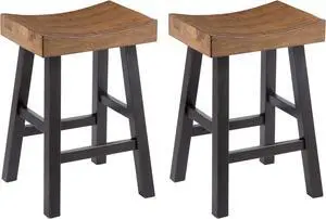 Signature Design by Ashley Glosco Farmhouse 25.5" Counter Height Saddle Barstool, 2 Count, Two-Tone Brown