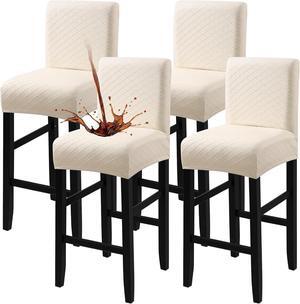 Waterproof Bar Stool Covers 4 PCS, Stretch Pub Tall Chair Slipcover with Backs Counter Chair Cover Barstool Slipcovers Removable Washable (Beige, 4 PCS)