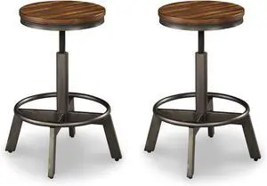 Signature Design by Ashley Torjin Industrial 24" Adjustable Height Barstool, 2 Count, Brown
