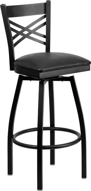 Flash Furniture Hercules Series "X" Back Metal Restaurant Barstool, Modern Upholstered Armless Bar Height Chair for Restaurants and Kitchens, Black