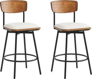 CHITA Swivel Counter Height Bar Stools with Back, Fabric Upholstered Barstools Set of 2, 27" Seat Height, Metal & Wood Frame, Cream