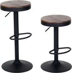 YOUNIKE Bar stools Wooden Barstools Vintage Rustic Counter Height bar Stool,Height Adjustable bar Chairs Swivel with Footrest,Cafe Kitchen Garden(Set of 2,Walnut)