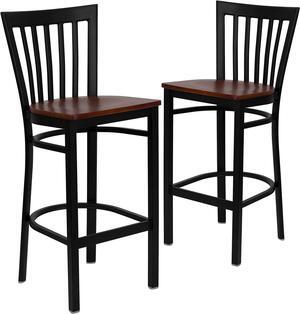Flash Furniture 2 Pk. HERCULES Series Black School House Back Metal Restaurant Barstool - Cherry Wood Seat