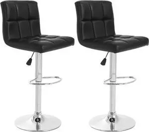 Barstools Set of 2 Counter Height Bar Stools Height Adjustable Back PU Leather Swivel Bar Stool Bar Chairs Hydraulic Swivel Dining Chairs for Kitchen Bar Restaurant Living Room,Black